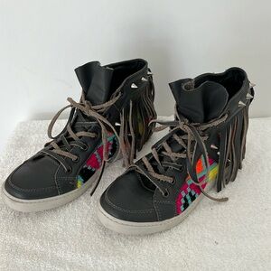 Hecho En Columbia High Top Embroidered & Leather Fringe Sneaker.